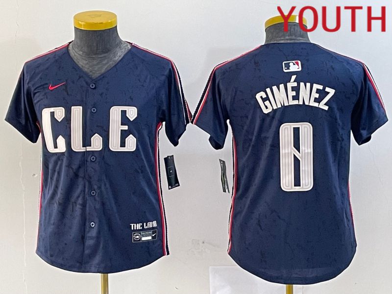 Youth Cleveland Indians 0 Gimenez Blue City Edition Nike 2024 MLB Jersey style 1